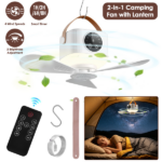 2-in-1 Camping Fan with LED Lantern Remote Control, 4 Wind Speeds 3 Light Brightness Timer Function 7200mAh Rechargeable Hanging Tent Fan - Image 2