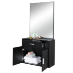 Black Salon Cabinet with Mirror, 1 Drawer & 1 Door, Made of 15mm E0 Matt Particle Board - Image 3