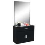 Black Salon Cabinet with Mirror, 1 Drawer & 1 Door, Made of 15mm E0 Matt Particle Board - Image 4