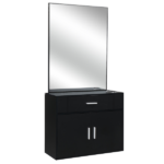 Black Salon Cabinet with Mirror, 1 Drawer & 1 Door, Made of 15mm E0 Matt Particle Board - Image 7