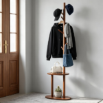 Freestanding Wooden Coat Rack with 8 Staggered Hooks & 2 Storage Shelves, Rubber Wood Hall Tree Organizer for Entryway Bedroom Living Room - Image 5
