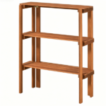 Natural Wood Folding Storage Shelf, Slatted Drainage Design Portable Display Rack for Indoor Outdoor Shoe & Plant Organizer 3-Tier Storage Shelves - Image 4