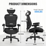 500LBS Big and Tall Office Chair Mesh Breathable, Gaming Chair with Adjustable Backrest Height & Headrest Angle & Adaptive Lumbar Lupport, Executive Computer Desk Chair with 2D Flip-Up Arms,Black. - Image 3