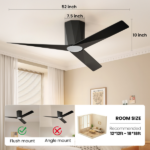Ceiling Fans with Dimmable Led Lights, 52 Inch Flush Mount Ceiling Fan Remote Control, Quiet DC Reversible Motor for Summer Winter, Low Profile Modern ABS Blades Indoor Use, 3X-Z3[Unable ship on weekends, TK/TEMU only for pickup, only TX10643 warehouse supports GOFO] - Image 6