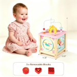Wooden Activity Cube for Toddlers, Multi-Side Play Center with Pretend Kitchen & Storage Compartment, Montessori Educational Toy for 18+ Months - Image 5