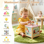 Wooden Activity Cube for Toddlers, Multi-Side Play Center with Pretend Kitchen & Storage Compartment, Montessori Educational Toy for 18+ Months - Image 6