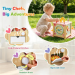 Wooden Activity Cube for Toddlers, Multi-Side Play Center with Pretend Kitchen & Storage Compartment, Montessori Educational Toy for 18+ Months - Image 7