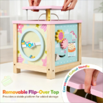 Wooden Activity Cube for Toddlers, Multi-Side Play Center with Pretend Kitchen & Storage Compartment, Montessori Educational Toy for 18+ Months - Image 8