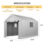8x10 FT Storage Shed with 2 Roll-up Windows, Heavy Duty Bike Tent - Image 3
