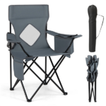Folding Camping Chair, Heavy-Duty Metal Frame Portable Outdoor Chair with Cup Holder, Insulated Cooler Bag & Side Pocket for Camping Fishing Beach - Gray - Image 3