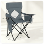 Folding Camping Chair, Heavy-Duty Metal Frame Portable Outdoor Chair with Cup Holder, Insulated Cooler Bag & Side Pocket for Camping Fishing Beach - Gray - Image 4