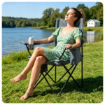 Folding Camping Chair, Heavy-Duty Metal Frame Portable Outdoor Chair with Cup Holder, Insulated Cooler Bag & Side Pocket for Camping Fishing Beach - Gray - Image 7