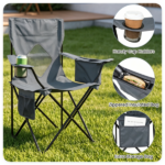 Folding Camping Chair, Heavy-Duty Metal Frame Portable Outdoor Chair with Cup Holder, Insulated Cooler Bag & Side Pocket for Camping Fishing Beach - Gray - Image 8
