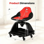 360° Swivel Rolling Mechanic Stool with Hollow Cutout Backrest, Under Seat Tool Tray 6 Universal Wheels Heavy Duty 330 LBS Capacity Anti-Tip Wide Base Garage Workshop Roller Seat Black Red - Image 3