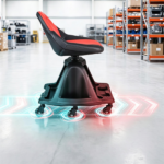 360° Swivel Rolling Mechanic Stool with Hollow Cutout Backrest, Under Seat Tool Tray 6 Universal Wheels Heavy Duty 330 LBS Capacity Anti-Tip Wide Base Garage Workshop Roller Seat Black Red - Image 6