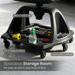 360° Swivel Rolling Mechanic Stool with Hollow Cutout Backrest, Under Seat Tool Tray 6 Universal Wheels Heavy Duty 330 LBS Capacity Anti-Tip Wide Base Garage Workshop Roller Seat Black Red - Image 8