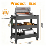 Outdoor Grill Cart Table with Handles, Indoor and Outdoor Pizza Oven Table with Lockable Wheels,3-Tier Mobile Multifunctional Organizer Table for Grilling Fans,26.38"H x 23.62"W x 13.78"D Black - Image 3