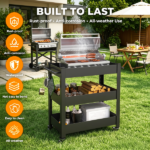 Outdoor Grill Cart Table with Handles, Indoor and Outdoor Pizza Oven Table with Lockable Wheels,3-Tier Mobile Multifunctional Organizer Table for Grilling Fans,26.38"H x 23.62"W x 13.78"D Black - Image 5