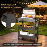 Outdoor Grill Cart Table with Handles, Indoor and Outdoor Pizza Oven Table with Lockable Wheels,3-Tier Mobile Multifunctional Organizer Table for Grilling Fans,26.38"H x 23.62"W x 13.78"D Black - Image 7