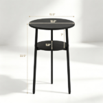 2-Tier Round Side End Table with Storage Shelf, Heavy Duty Metal Frame Adjustable Foot Pads 115 LBS Total Capacity Compact Nightstand for Living Room Bedroom Small Space Black - Image 4