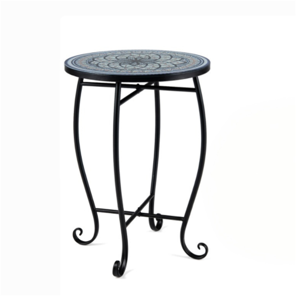 14" Metal Side Table, Indoor Outdoor Decorative End Table X-Base Heavy Duty Plant Stand for Patio Garden Living Room - White