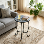 14" Metal Side Table, Indoor Outdoor Decorative End Table X-Base Heavy Duty Plant Stand for Patio Garden Living Room - White - Image 7