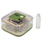US Standard FYY-12 Egg Incubator, 110V, ≤35W, 12 Eggs Capacity, Square & Round Tray, Equipped with 1 Water Bottle, Grass Green Body with Transparent Top Cover, ABS & PET Material. Upgraded LED Egg Candling Function, Fully Automatic Egg Turning, Fahrenheit LCD Display for Temperature & Humidity, Day