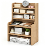 Natural 6-Tier Desktop Storage Organizer, Adjustable Removable Shelves Wooden Desk Rack with Anti-Fall Baffles for Craft Supplies Stationery - Image 4