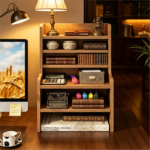 Natural 6-Tier Desktop Storage Organizer, Adjustable Removable Shelves Wooden Desk Rack with Anti-Fall Baffles for Craft Supplies Stationery - Image 8