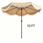 10 ft Boho Patio Umbrella with Tassel Fringe, 30° Tilt Outdoor Market Umbrella with Crank & Vent, Metal Frame Sun Shade for Backyard Pool Garden - Image 2