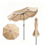 10 ft Boho Patio Umbrella with Tassel Fringe, 30° Tilt Outdoor Market Umbrella with Crank & Vent, Metal Frame Sun Shade for Backyard Pool Garden - Image 3