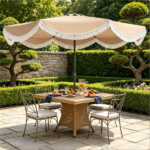 10 ft Boho Patio Umbrella with Tassel Fringe, 30° Tilt Outdoor Market Umbrella with Crank & Vent, Metal Frame Sun Shade for Backyard Pool Garden - Image 8