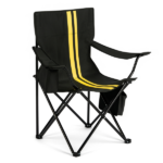 Folding Camping Chair with Built-in Cooler Bag, 350LBS Heavy Duty Portable Outdoor Chair with Cup Holder, Side Pocket & Carry Bag, 33.7"×20.5"×33.5" Black Camping Chair with Yellow Stripes for Beach, Picnic, Fishing - Image 3