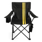 Folding Camping Chair with Built-in Cooler Bag, 350LBS Heavy Duty Portable Outdoor Chair with Cup Holder, Side Pocket & Carry Bag, 33.7"×20.5"×33.5" Black Camping Chair with Yellow Stripes for Beach, Picnic, Fishing - Image 4