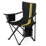 Folding Camping Chair with Built-in Cooler Bag, 350LBS Heavy Duty Portable Outdoor Chair with Cup Holder, Side Pocket & Carry Bag, 33.7"×20.5"×33.5" Black Camping Chair with Yellow Stripes for Beach, Picnic, Fishing - Image 5