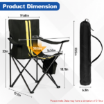 Folding Camping Chair with Built-in Cooler Bag, 350LBS Heavy Duty Portable Outdoor Chair with Cup Holder, Side Pocket & Carry Bag, 33.7"×20.5"×33.5" Black Camping Chair with Yellow Stripes for Beach, Picnic, Fishing - Image 6