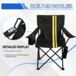 Folding Camping Chair with Built-in Cooler Bag, 350LBS Heavy Duty Portable Outdoor Chair with Cup Holder, Side Pocket & Carry Bag, 33.7"×20.5"×33.5" Black Camping Chair with Yellow Stripes for Beach, Picnic, Fishing - Image 7