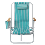 4-Position Adjustable Backpack Beach Chair, Foldable Rustproof Aluminum Frame Lounge Chair with Wooden Armrest, Side Storage Pockets & Detachable Pillow, 24"×22"×37" Outdoor Patio Camping Lawn Chair Holds up to 265 LBS, Mint Green White Vertical Stripe - Image 3