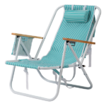 4-Position Adjustable Backpack Beach Chair, Foldable Rustproof Aluminum Frame Lounge Chair with Wooden Armrest, Side Storage Pockets & Detachable Pillow, 24"×22"×37" Outdoor Patio Camping Lawn Chair Holds up to 265 LBS, Mint Green White Vertical Stripe - Image 5