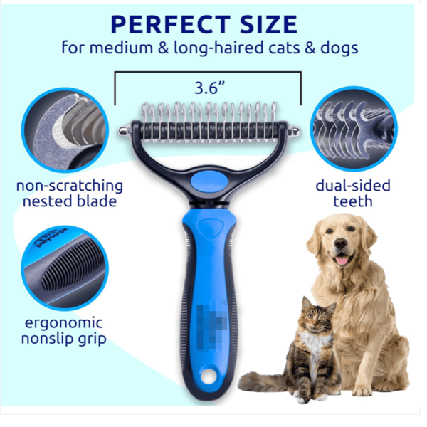 Blue pat your pet hair removal dog brush for hair removal - indoor cats use cat brush, long and short haired dogs use double-sided cat brush for hair removal and beauty tools, skin friendly