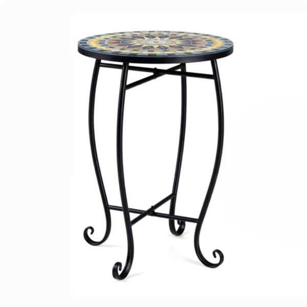 51688116_1 14" Metal Side Table, Indoor Outdoor Decorative End Table X-Base Heavy Duty Plant Stand for Patio Garden Living Room - Yellow - Image 1