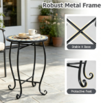 14" Metal Side Table, Indoor Outdoor Decorative End Table X-Base Heavy Duty Plant Stand for Patio Garden Living Room - Yellow - Image 4