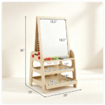 2-in-1 Wooden Kids Art Easel with Marble Run, Magnetic Whiteboard Standing Easel with Storage Shelves & Accessories for Kids 3+ - Image 4