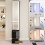 Length 11.8" x Width 15.7" x Height 63" LED Dressing Mirror Cabinet,Cosmetic Organizer Cabinet, Jewelry Cabinet, 3 colors, Adjustable Brightness, Extra Large Mirror, Multi Layer High Capacity Storage - Image 6