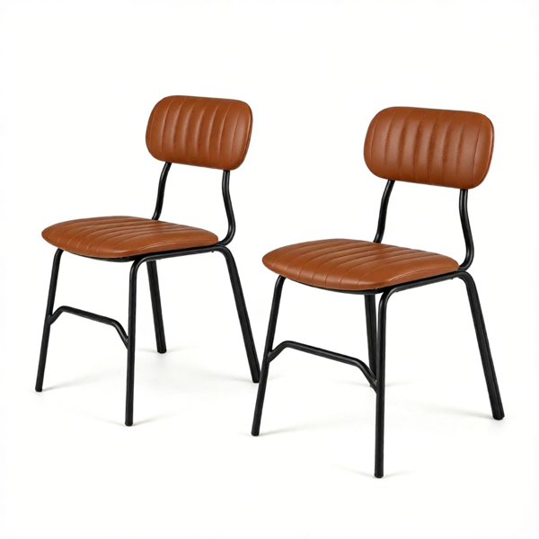 Set of 2 Armless Modern PU Leather Dining Chairs with Ergonomic Inclined Backrest, Rivet Decor Heavy Duty Metal Frame Anti-Scratch Floor Pads 350 LBS Capacity Space-Saving Kitchen Side Chairs Brown