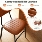 Set of 2 Armless Modern PU Leather Dining Chairs with Ergonomic Inclined Backrest, Rivet Decor Heavy Duty Metal Frame Anti-Scratch Floor Pads 350 LBS Capacity Space-Saving Kitchen Side Chairs Brown - Image 6