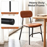 Set of 2 Armless Modern PU Leather Dining Chairs with Ergonomic Inclined Backrest, Rivet Decor Heavy Duty Metal Frame Anti-Scratch Floor Pads 350 LBS Capacity Space-Saving Kitchen Side Chairs Brown - Image 7