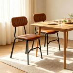 Set of 2 Armless Modern PU Leather Dining Chairs with Ergonomic Inclined Backrest, Rivet Decor Heavy Duty Metal Frame Anti-Scratch Floor Pads 350 LBS Capacity Space-Saving Kitchen Side Chairs Brown - Image 8