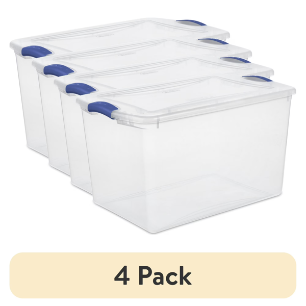 53702198_1 (4 pack) 66 Quart Large Latching Storage Bin, Clear Plastic Storage Container with Latch Lid, Blue (Shipment from Walmart) - Image 1