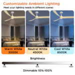 52 Inch Ceiling Fans with Lights Led Remote Control Low Profile Flush Mount for Living Room Bedroom Outdoor Patio,DC Motor,Reversible,Dimmable,Buzzer ON/Off, 3D-I3[Unable ship on weekends, TK/TEMU only for pickup, only TX10643 warehouse supports GOFO] - Image 4
